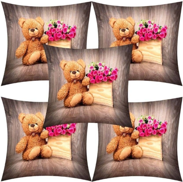 CITY BEST MART Teddy Cushion Covers (Pack of 5) - 16*16 inch, Brown